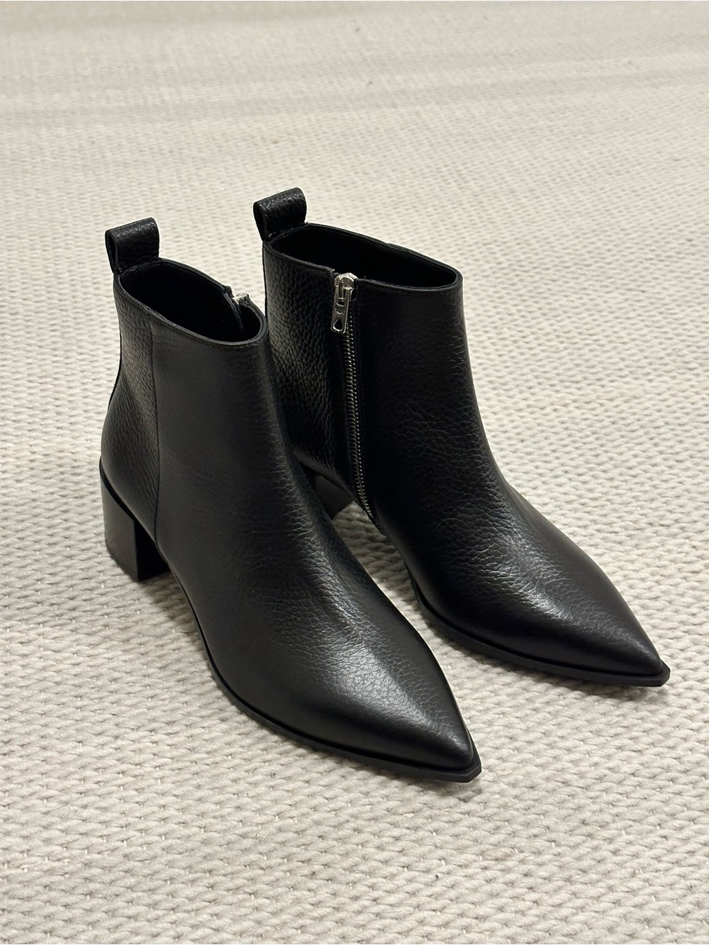 Everlane “Boss Boot” Black Pointed Leather Ankle Booties